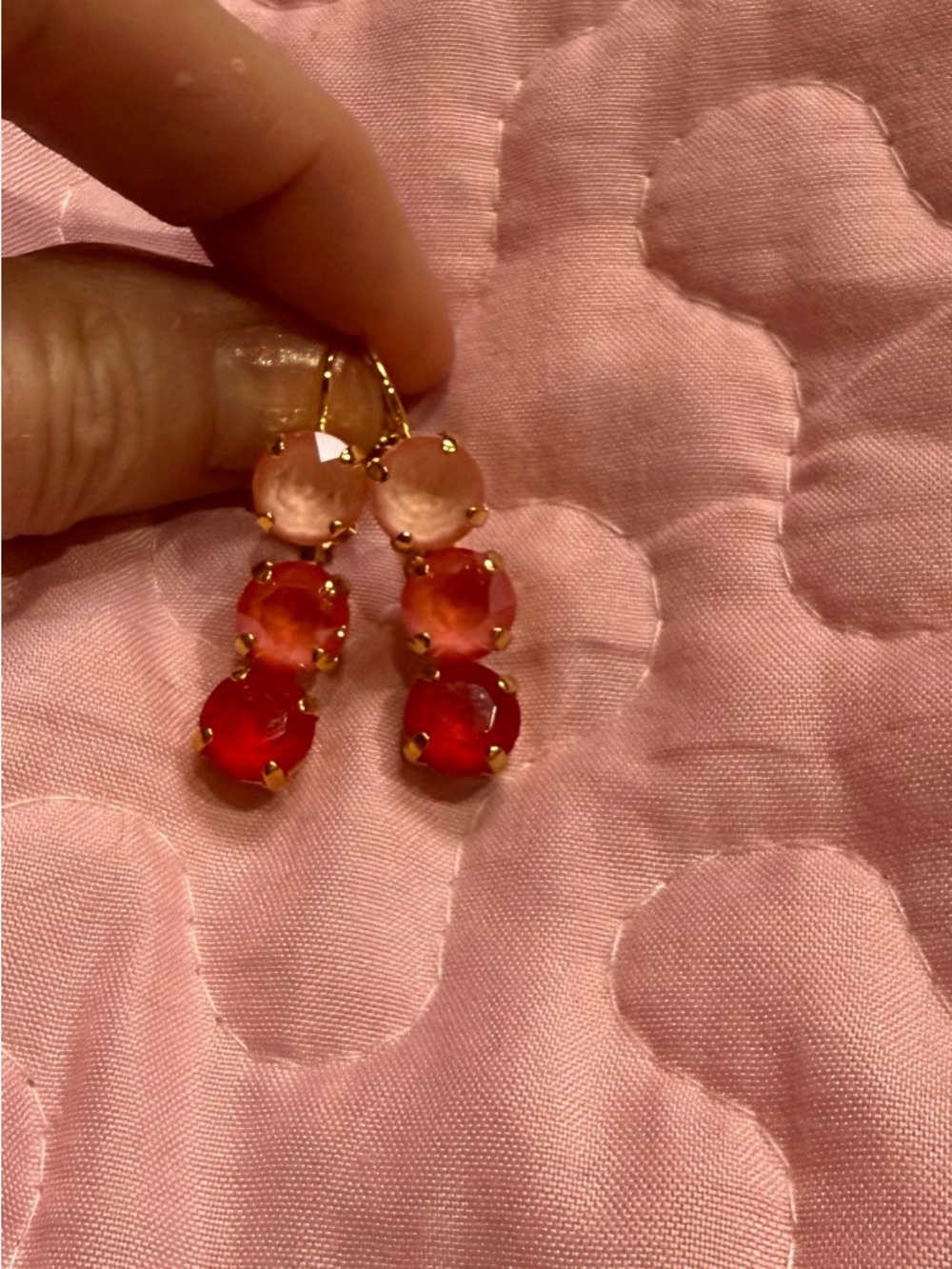 Gold-Tone Triple-Drop Pink to Red Earrings